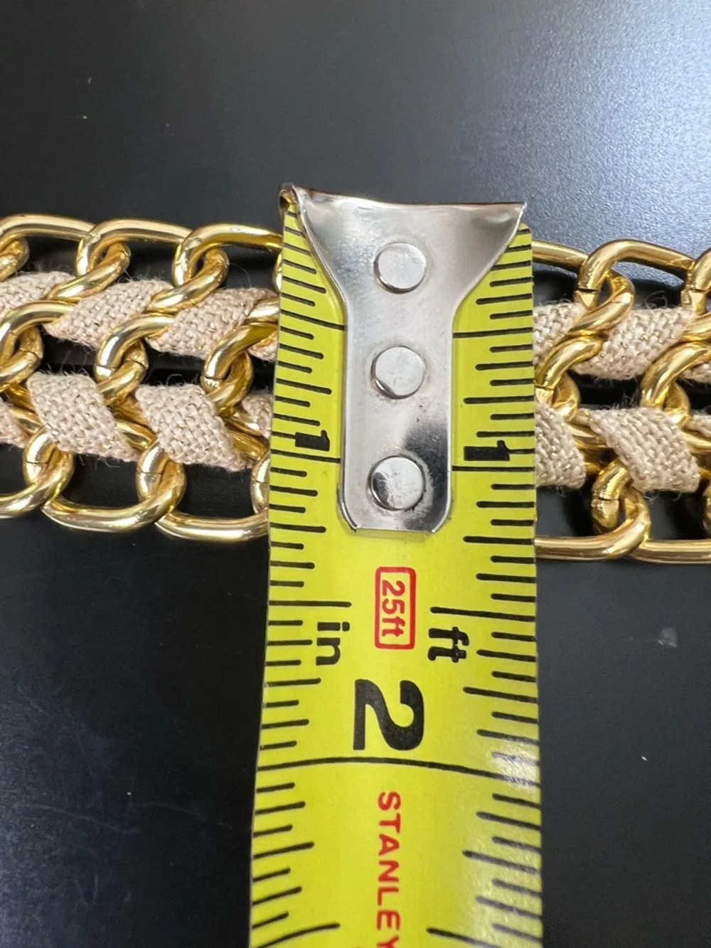 Stanley Gold-Trim Beige Braided Chain‎ Belt Vintage 80's XL